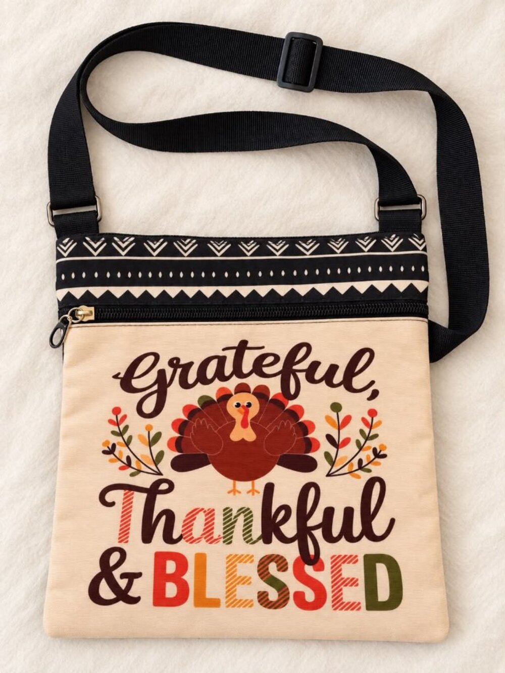 Grateful Thankful and Blessed Thanksgiving Turkey Crossbody Bag